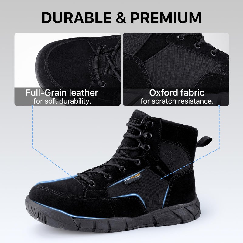 FREE SOLDIER Men's Durable Work Boots 6 Inches Lightweight Waterproof Hiking Boots Suede Leather Tactical Boots(Black US 10) - Image 3